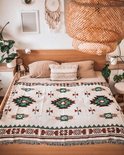 波西米亚沙发巾美式 几何印第安土耳其休闲沙发毯装 饰线毯纯棉