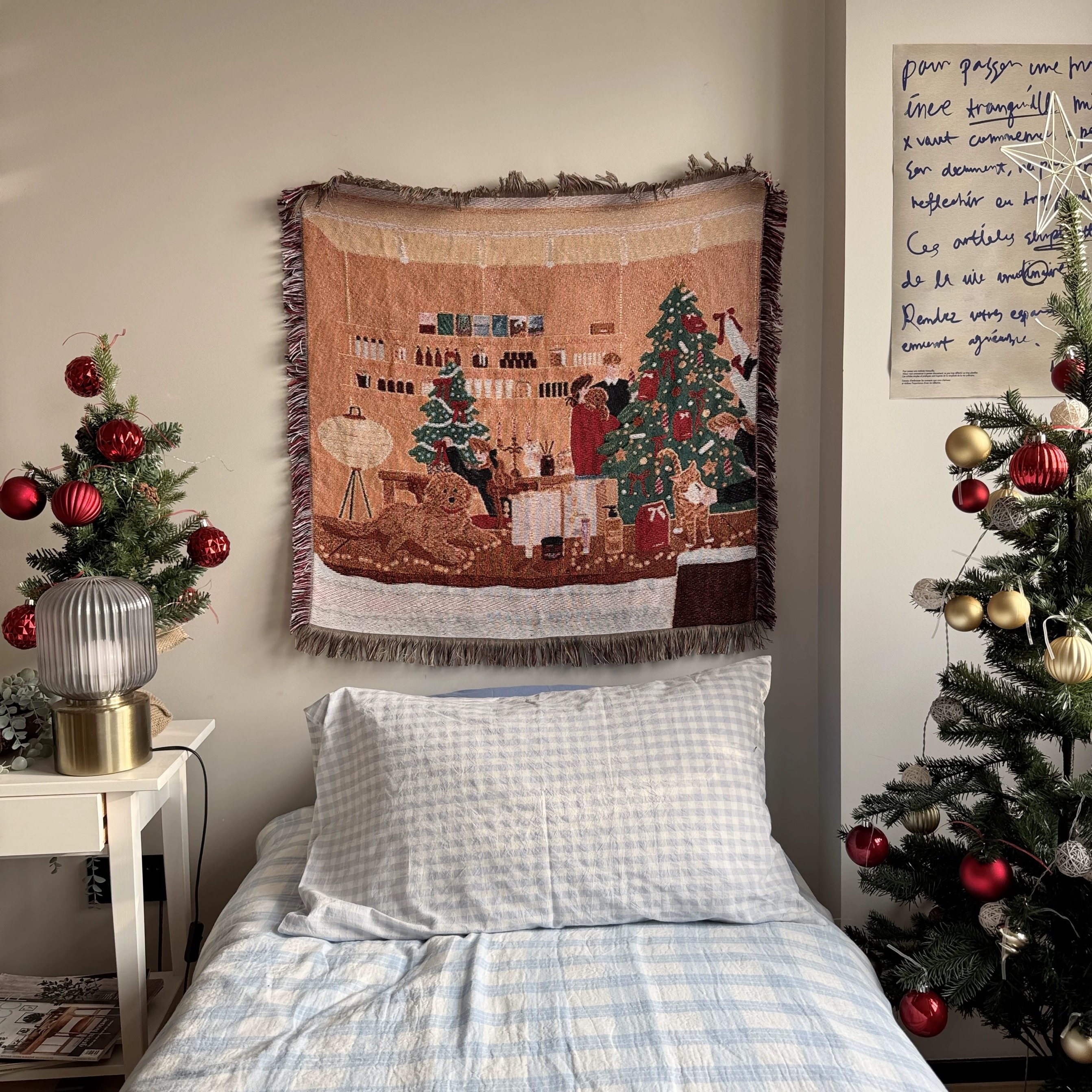 韩式卧室布置小清新简约圣诞节复古圣诞节日气氛挂毯狗狗香氛店