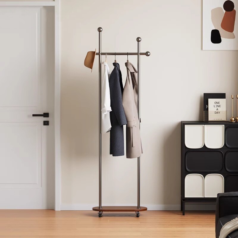 2024新款中古衣帽架入户卧室落地式挂衣架家用可移动衣服置物架子