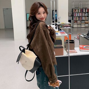 小香风麂皮绒外套女春秋2025新款美式复古小个子短款夹克上衣休闲