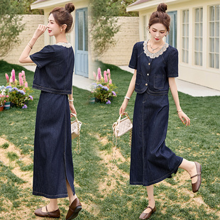 2025夏季女装牛仔套装女裙子时尚休闲气质减龄显瘦短袖两件套洋气