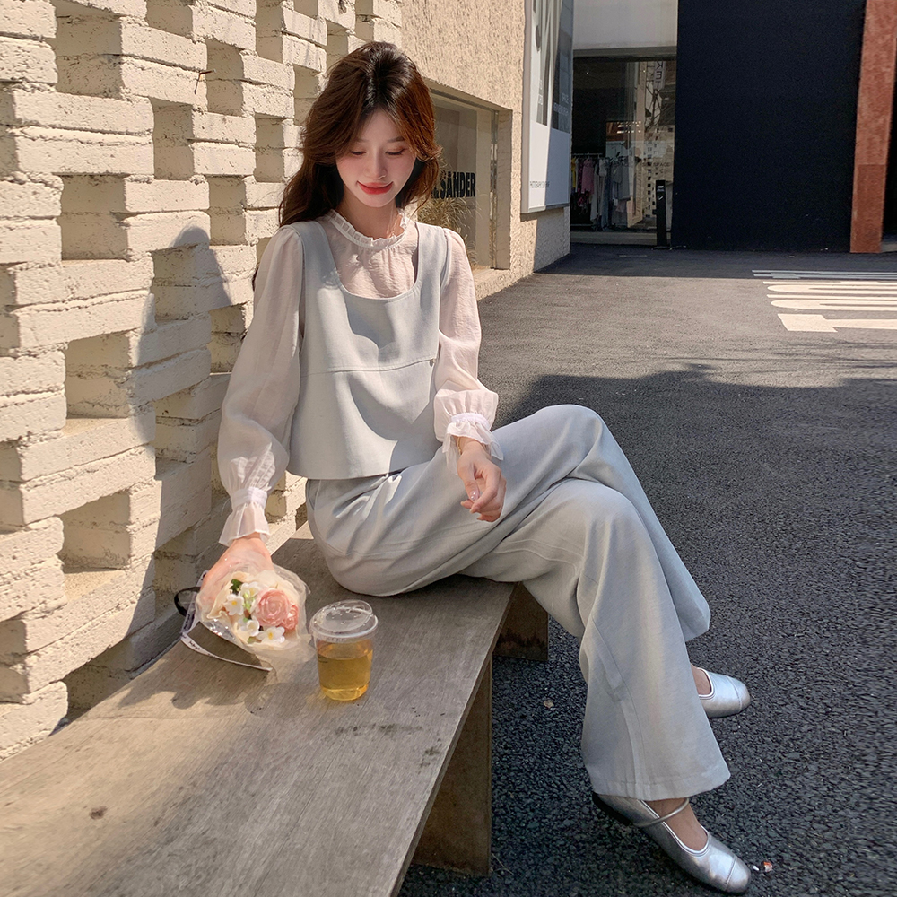 套装女2025新款春夏阔腿裤衬衫马甲背心休闲三件套爆款高级感长裤