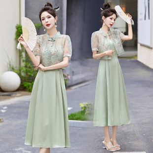 新中式国风连衣裙两件套女2025夏天新款高端精致吊带套装裙复古风