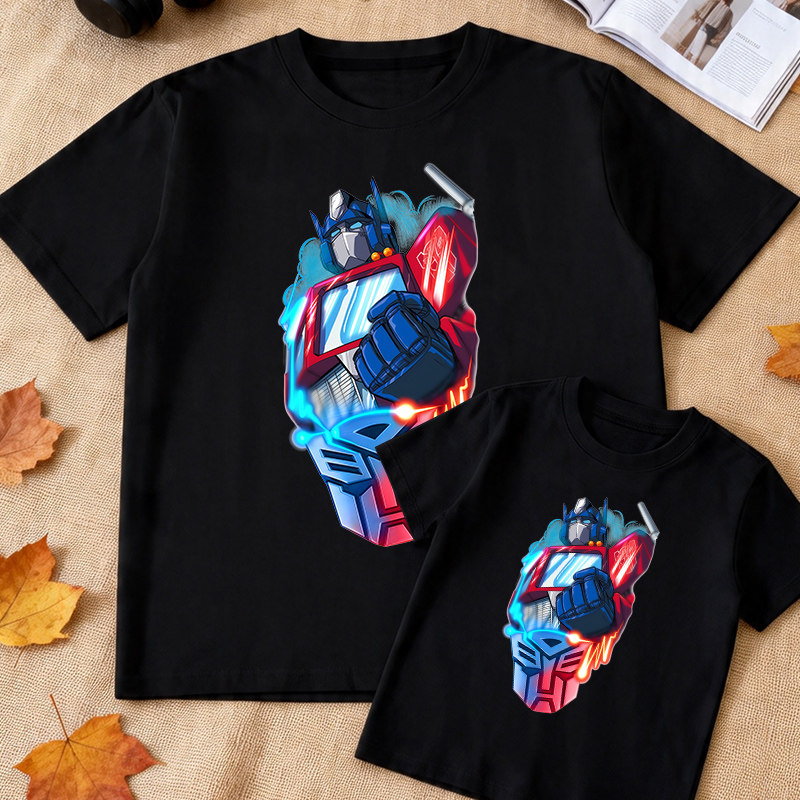 变形金刚擎天柱亲子装t恤短袖纯棉夏装2026新款父子装男宝大码潮