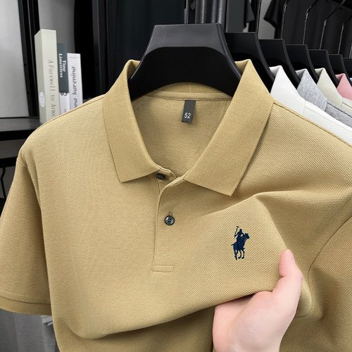 保罗短袖t恤男士高端夏季刺绣100%棉纯色翻领polo衫小马标上衣男