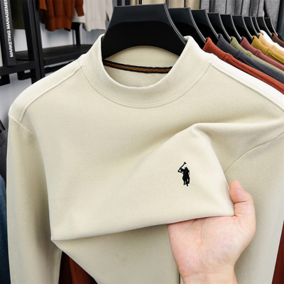 保罗长袖T恤男半高领双面真德绒