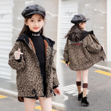 8女孩洋气12加厚连帽加绒外套15岁 6女童豹纹牛仔风衣2019冬季 新款