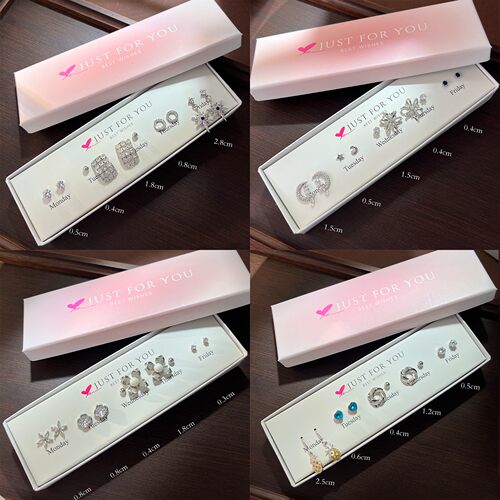 S925纯银针一周星期套装耳钉组合耳环女气质日韩网红耳坠短款耳饰 - 封面