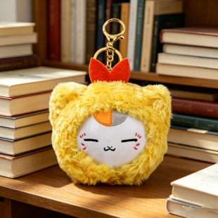日本SELUMB夏目友人帐娘口三三炸虾球猫咪老师毛绒玩偶挂件钥匙扣