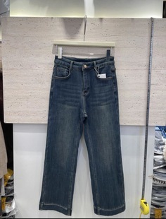 直筒阔腿宽边裤 酥旺656冬季 女高腰显瘦窄版 加绒加厚牛仔裤 子 新款