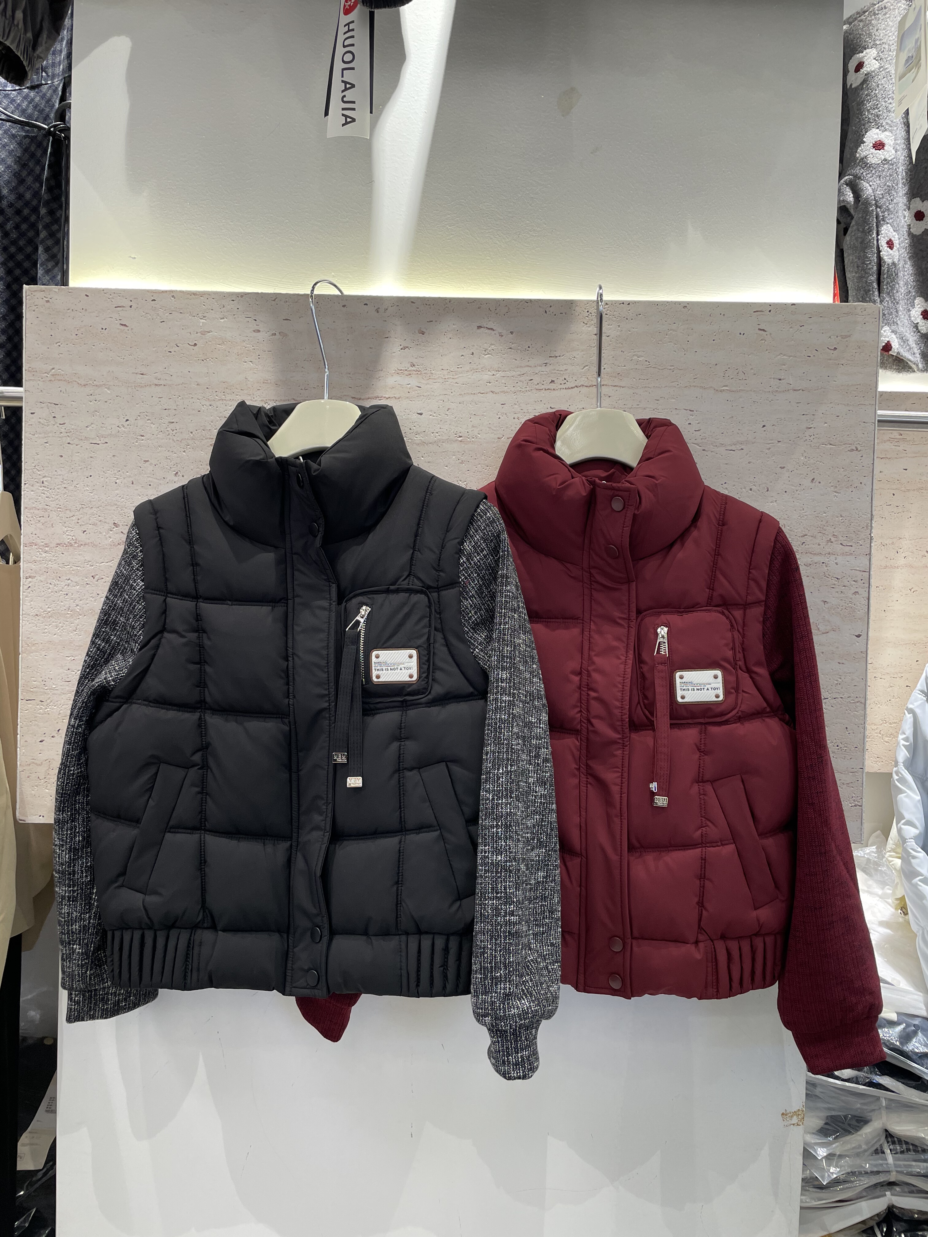 艾伊诺服饰8517冬季拼接立领棉袄减龄百搭短款假两件小个子女外套