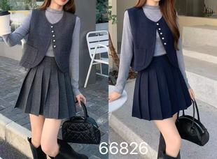 百褶裙三件套女装 66826秋冬新款 体恤 宽松显瘦百搭休闲马甲 韩版