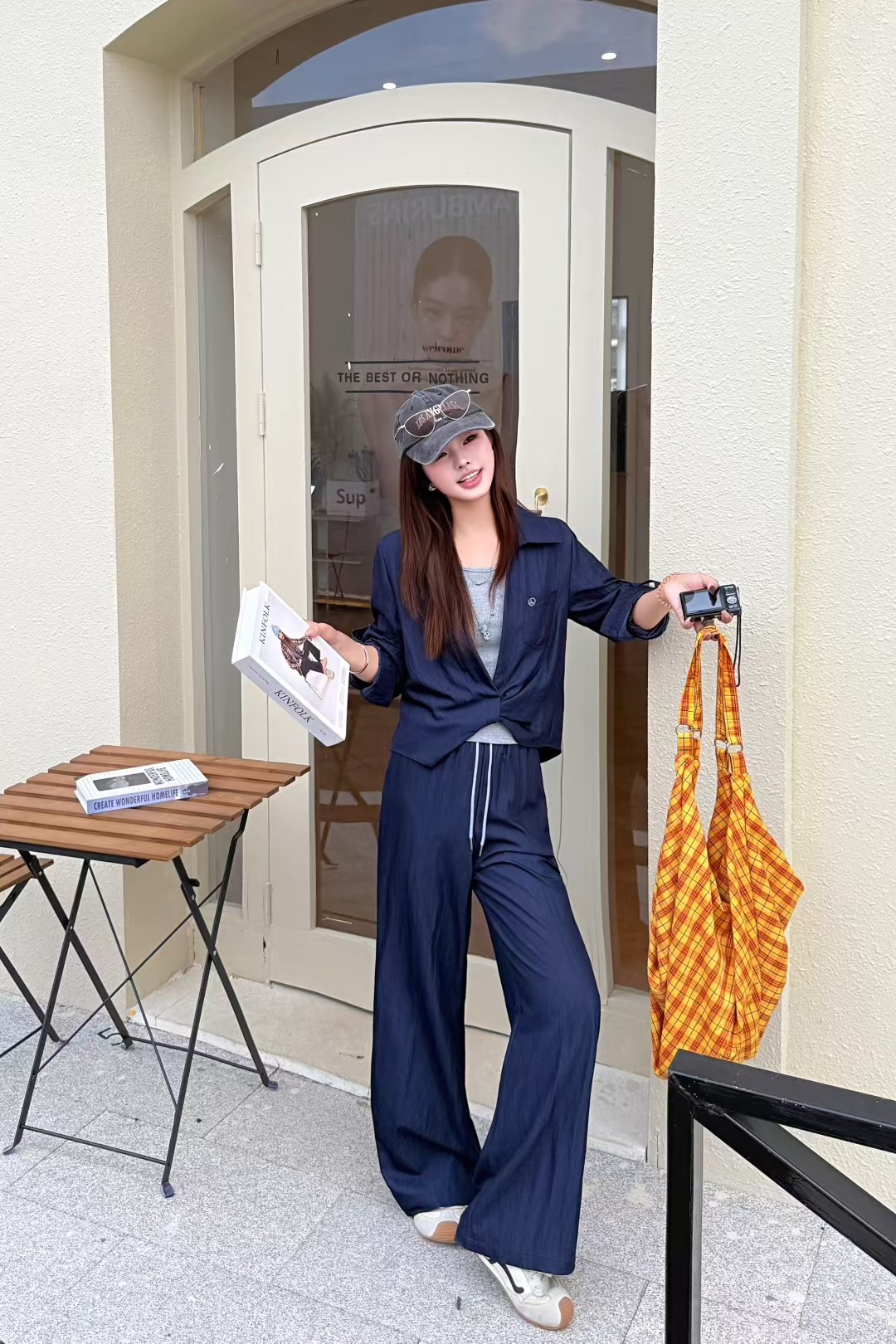 鑫天心2597秋新款时尚三件套装女2025减龄显瘦衬衫领+高腰阔腿裤