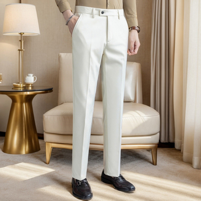 男裤子羊毛呢子高端加厚秋冬季冬款毛料米色白色小脚休闲男士西裤