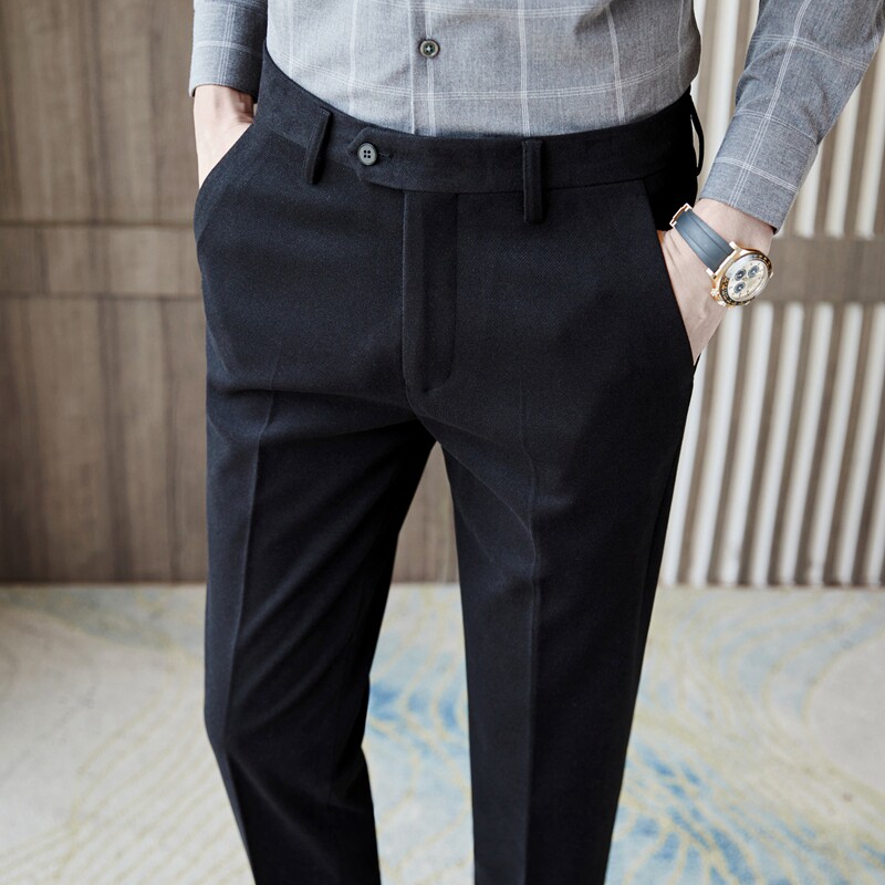 男裤子羊毛呢子秋冬季加厚羊绒毛料高端修身商务西装休闲男士西裤