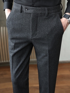 男裤子加厚羊毛呢子商务高端尼人字纹秋冬季冬款修身休闲男士西裤