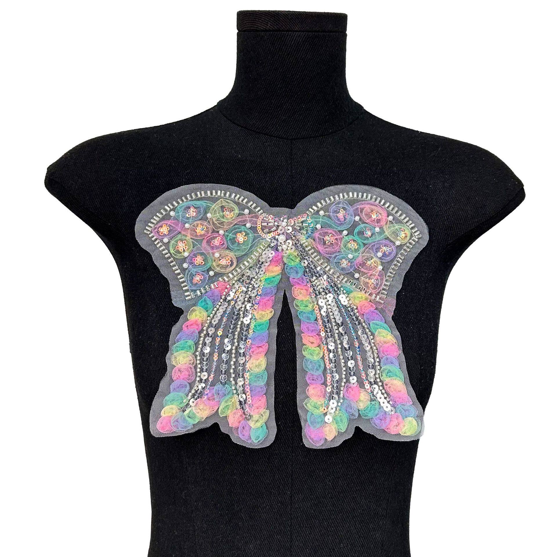 蕾丝亮片钉珠蝴蝶结布贴diy发饰连衣裙服装饰品装饰辅料刺绣家纺