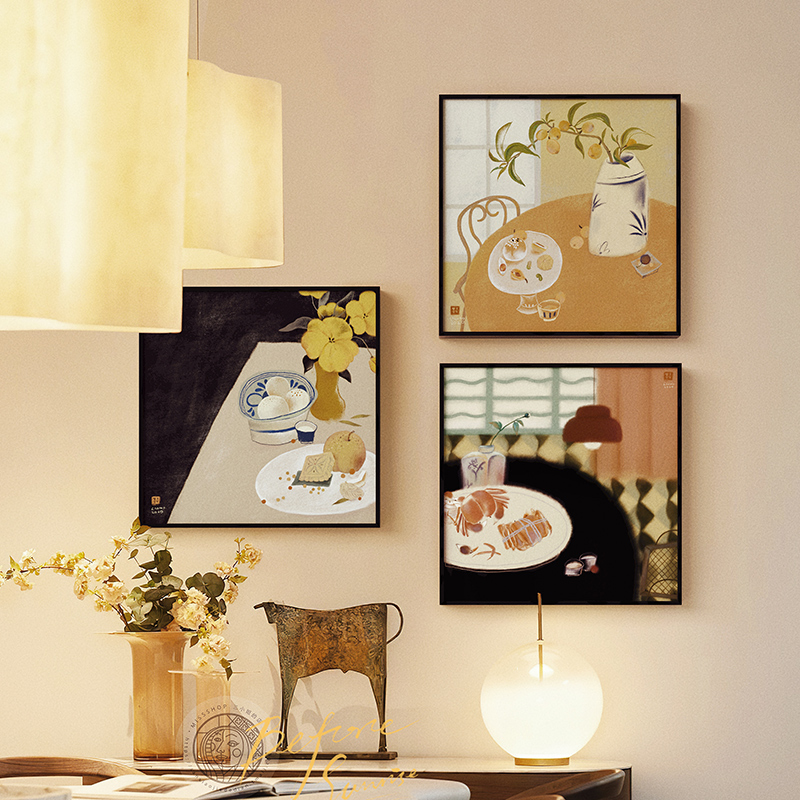 老墨 二十四节气》系列 原木风餐厅饭厅装饰画客厅挂画艺术感壁画图片