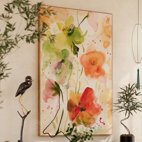 原木奶油风客厅沙发背景墙装饰画