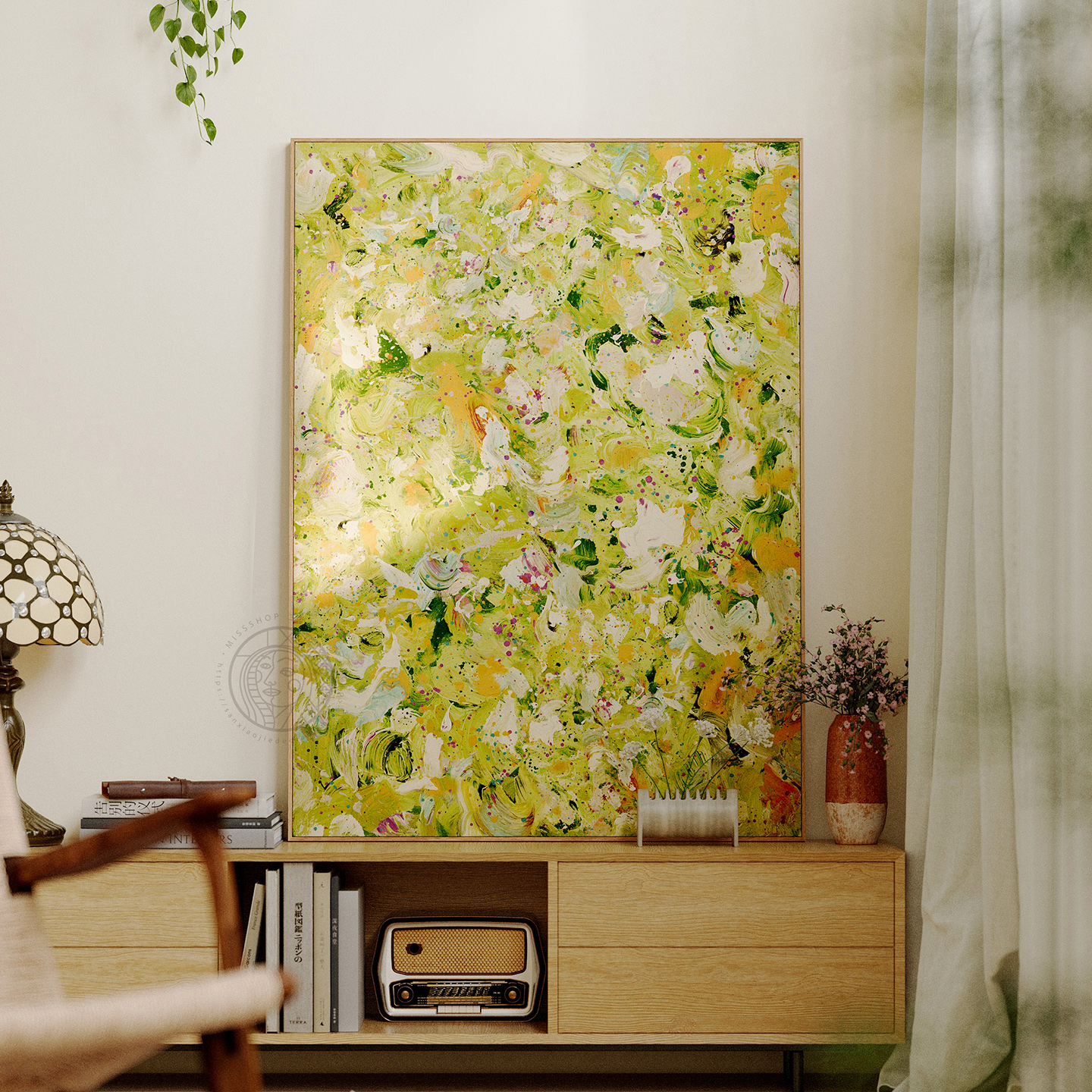 现代绿色肌理感大幅玄关装饰画