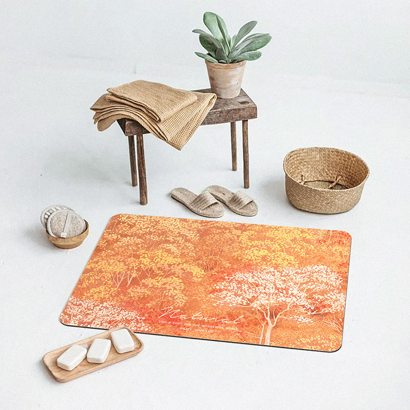 【艺术家野地美树子联名地垫】秋叶森林软硅藻泥浴室吸水脚垫防滑,居家布艺,家用脚垫,淘宝优惠券,粉丝福利购,淘宝优惠卷