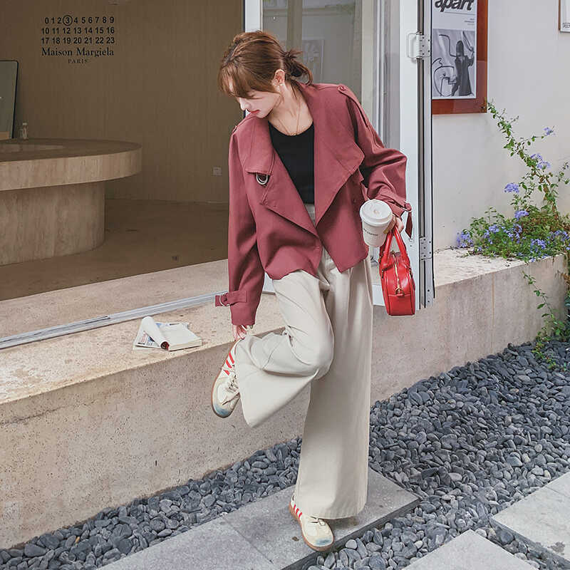 轻熟风红风衣女短款2025春秋独特漂亮气质小众设计感外套女,女装风衣,2C322