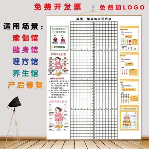 健身工作室体态评估网格墙纸人体姿势力线矫正体测图对比背景墙贴