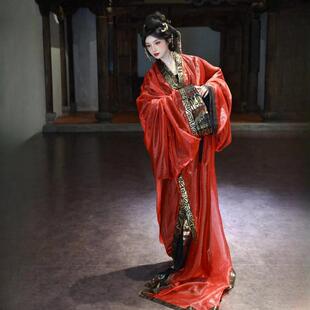 战国袍绝美汉服女红色2025新款仙气大袖拖尾直裾古装舞蹈演出服秋