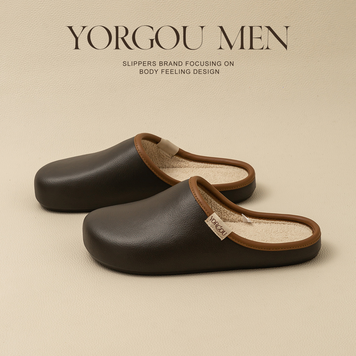 远港男士皮纹棉拖鞋秋冬季室内