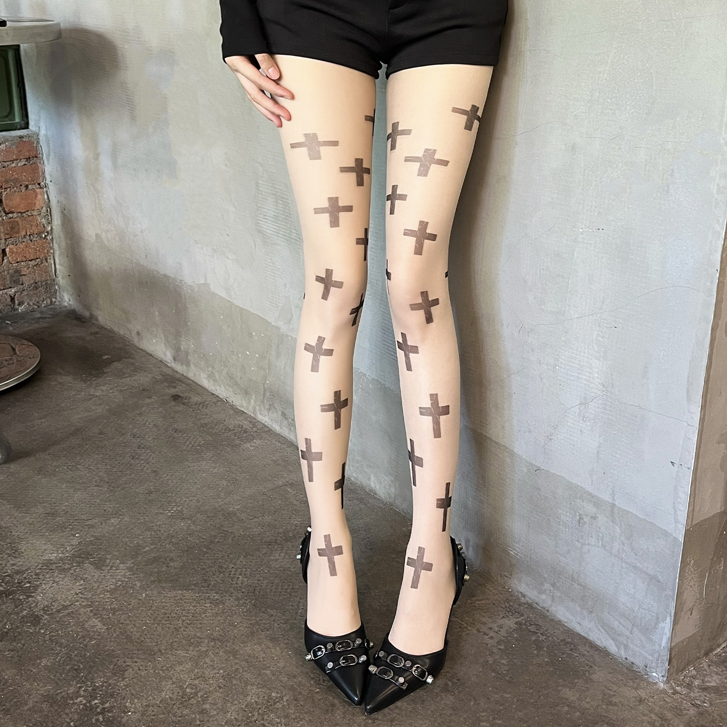 性感十字架印花丝袜超薄款连裤袜