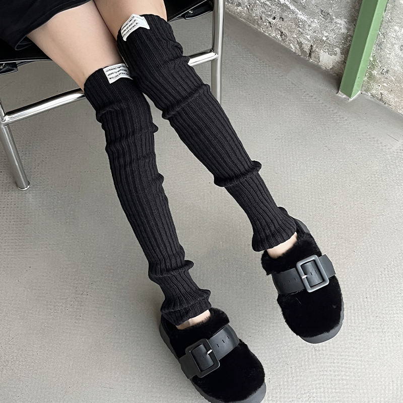 过膝堆堆袜粗线日系字母布标袜套