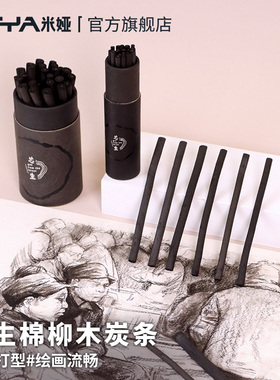 米娅芯生棉柳木炭条素描速写绘画炭笔黑炭条油画国画设计打型黑色碳笔碳条30支混合装