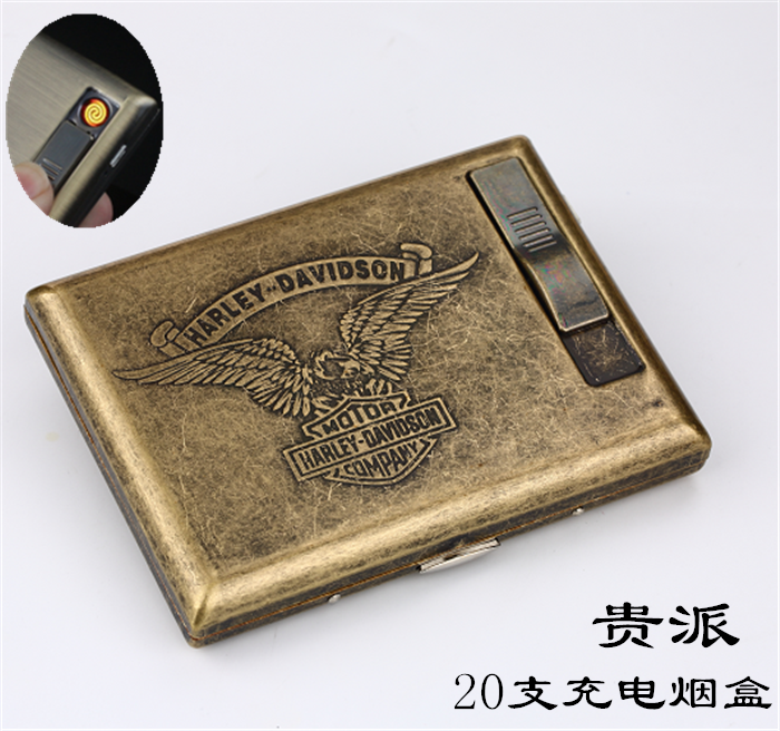 包邮贵派GP9029青铜凝花多功能烟盒点烟器带USB充电打火机20支装