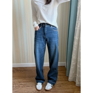 女 高腰遮胯显瘦弹力直筒长裤 高奢贵货 立体剪裁鹅绒保暖牛仔裤