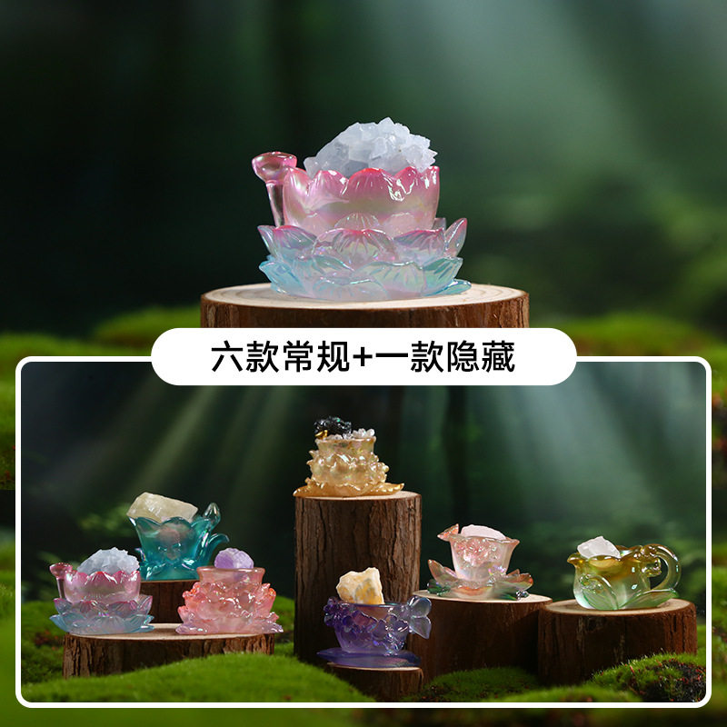 花语意琉彩夜光能量盲盒水晶办公室桌面摆件车内潮玩公仔生日礼物