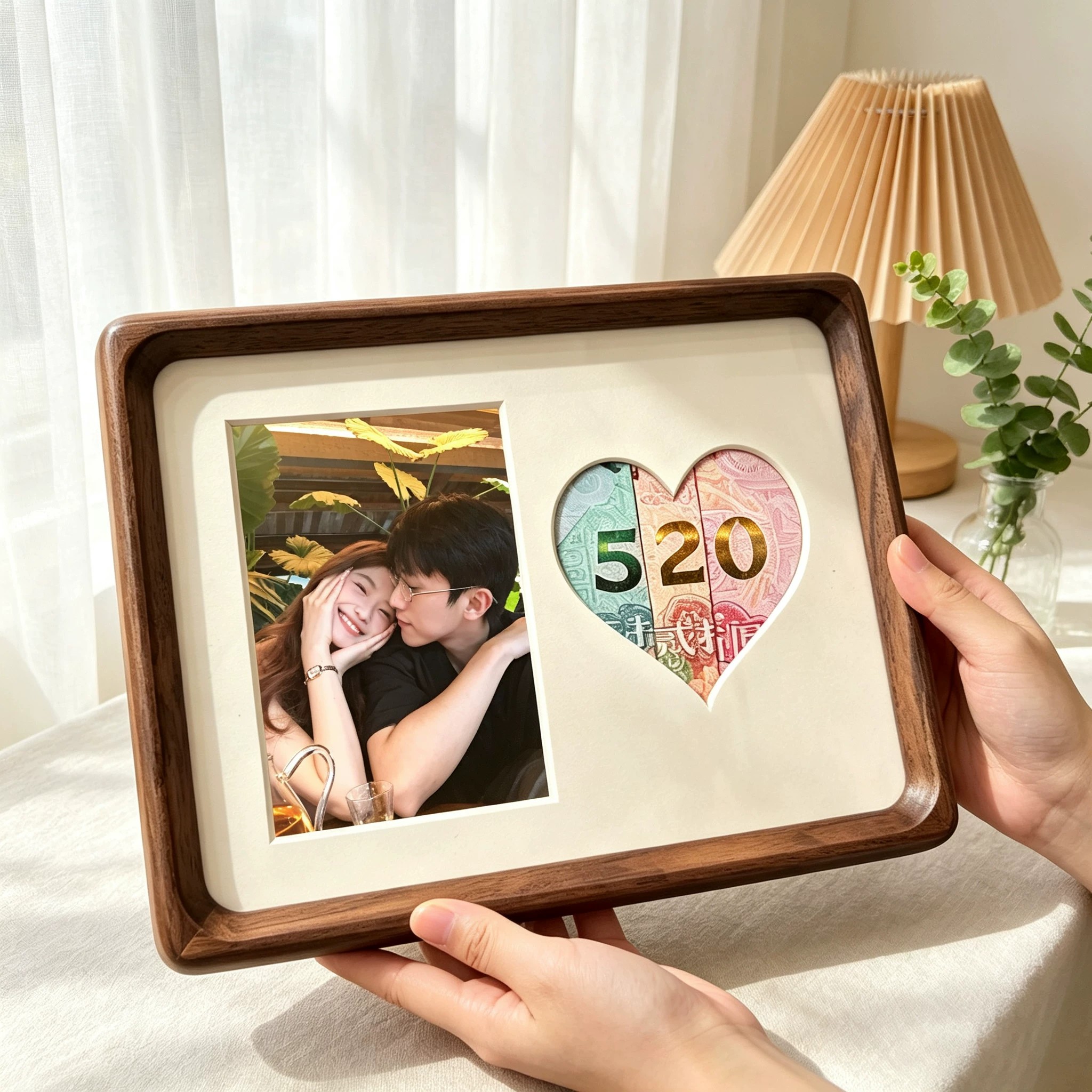 顺丰包邮人民币520相框6寸实木摆台照片定制一个亿七夕生日礼物