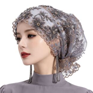 民族风重工串珠刺绣夏季蕾丝流苏高档头巾帽外贸包头帽子女turban