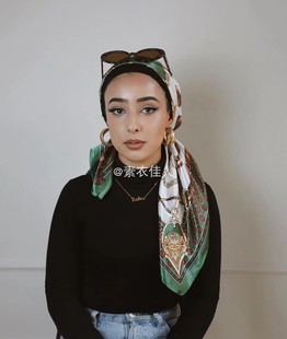 tudung bawal马来西亚90cm大方巾缎面印花仿真丝头巾 scarf wowen