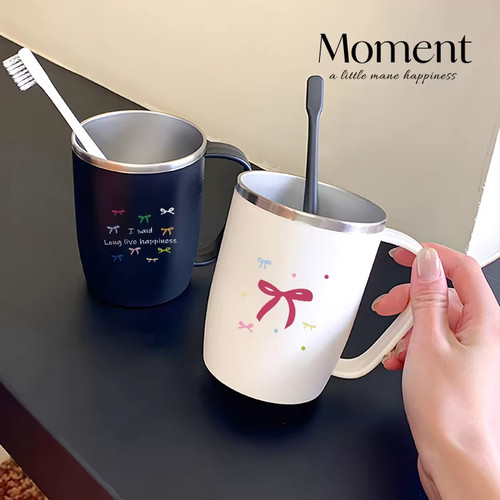 ins风蝴蝶结不锈钢漱口杯防霉牙刷杯情侣款一对儿童牙杯洗漱杯