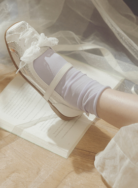 【椿】Daydream2/原创银色蕾丝方头运动芭蕾玛丽珍鞋草坪婚礼婚鞋