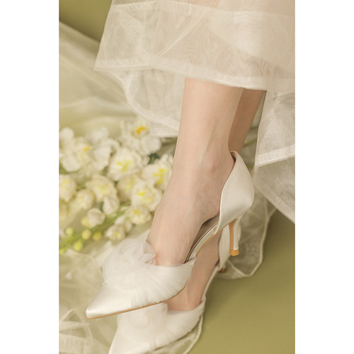 薮椿伴娘鞋婚鞋原创网纱花朵仙女