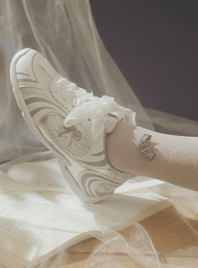 【椿】Daydream3/真皮蕾丝蝴蝶结芭蕾德训鞋运动白鞋草坪婚礼婚鞋