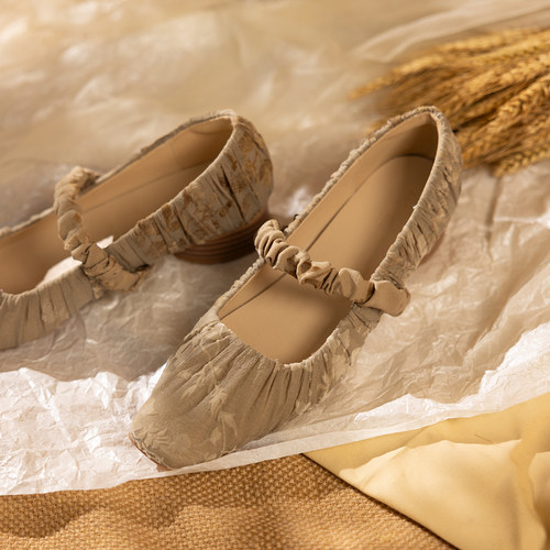 薮椿方头粗跟国风褶皱扎染植物系