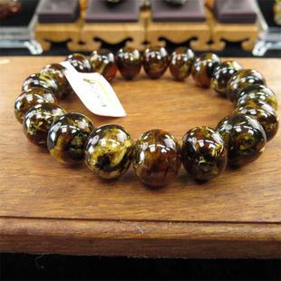 无优化自家加工 手链 假一赔十 花珀手饰男款 天然抚顺琥珀手串14m