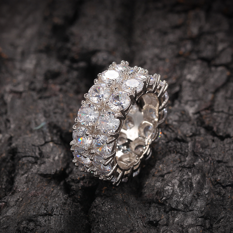 欧美双排锆石嘻哈戒指潮男百搭