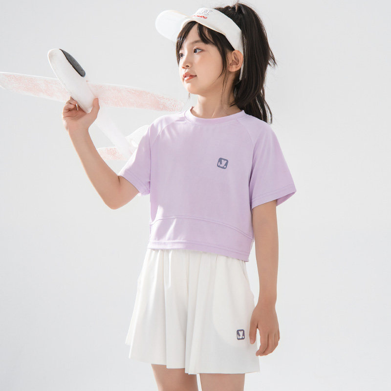 夏季儿童冰丝运动套装女童短袖裙裤两件套装中大童青少年速干薄款