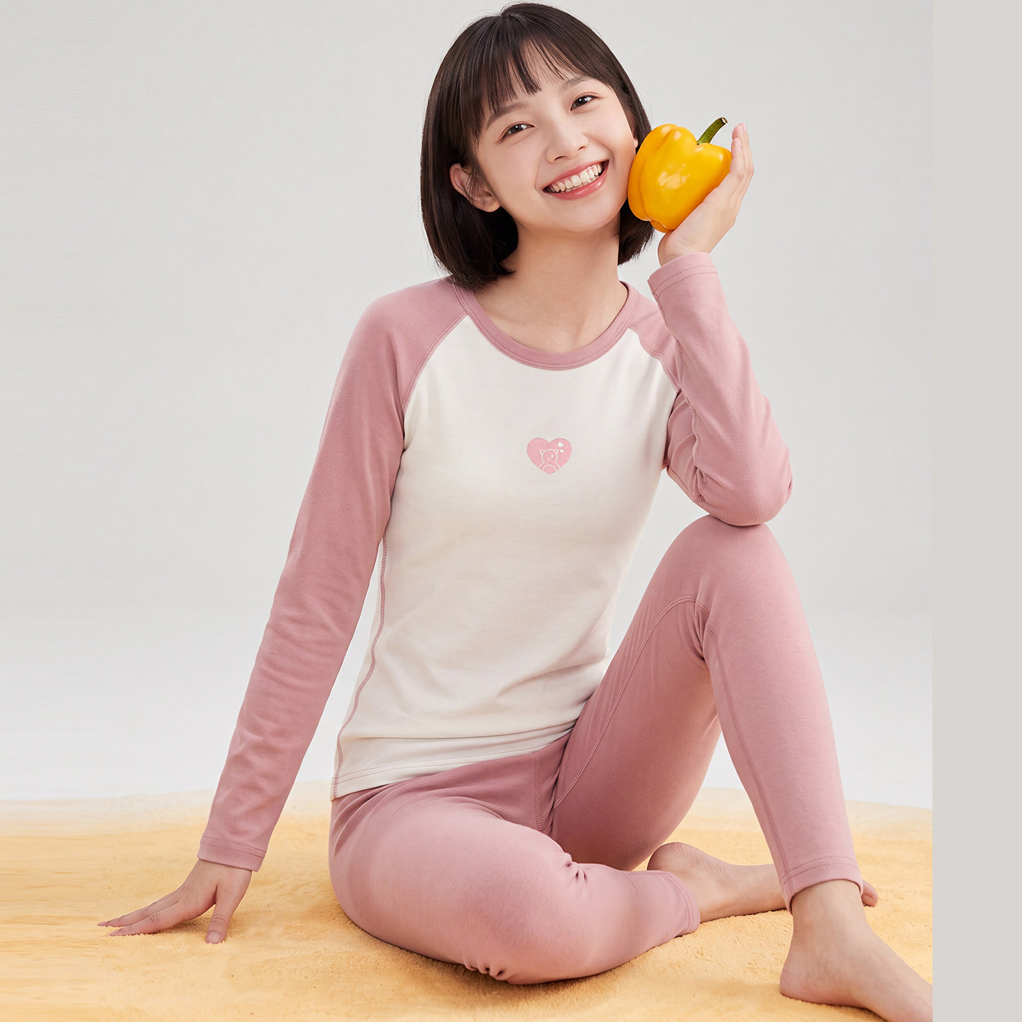 春秋女童莱卡棉保暖内衣套装