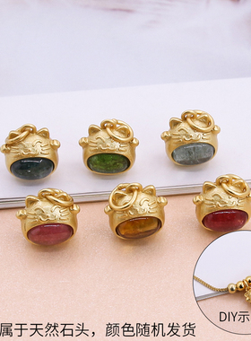 纯银古法金小猫项链坠子