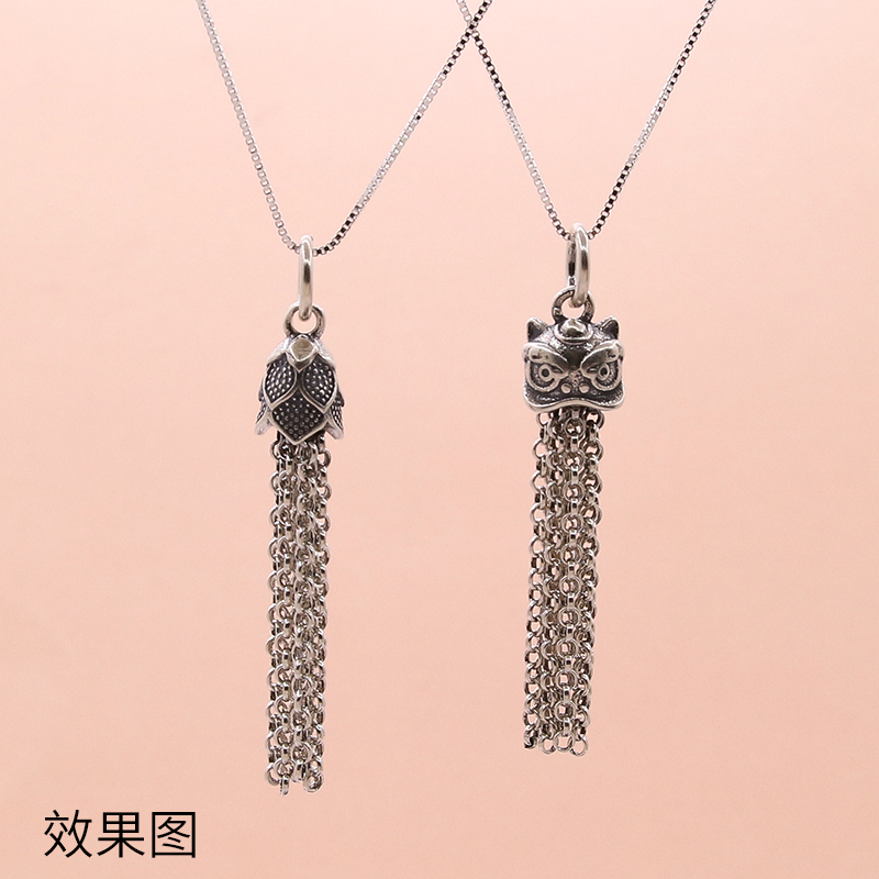 复古泰银舞狮醒狮流苏吊坠S925纯银DIY穿珠耳饰配件穗子链条挂坠
