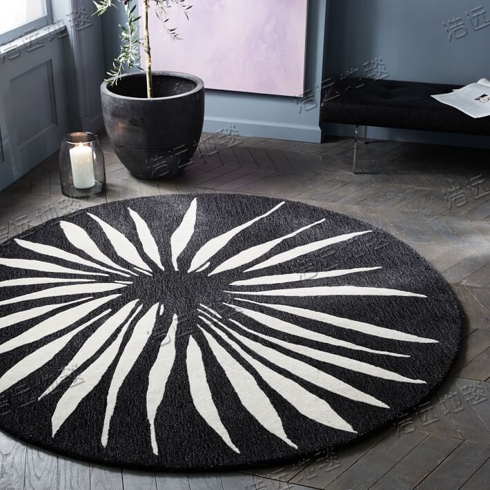中式欧式美式轻奢黑白圆形地毯客厅茶几垫卧室书房电脑椅吊篮定制